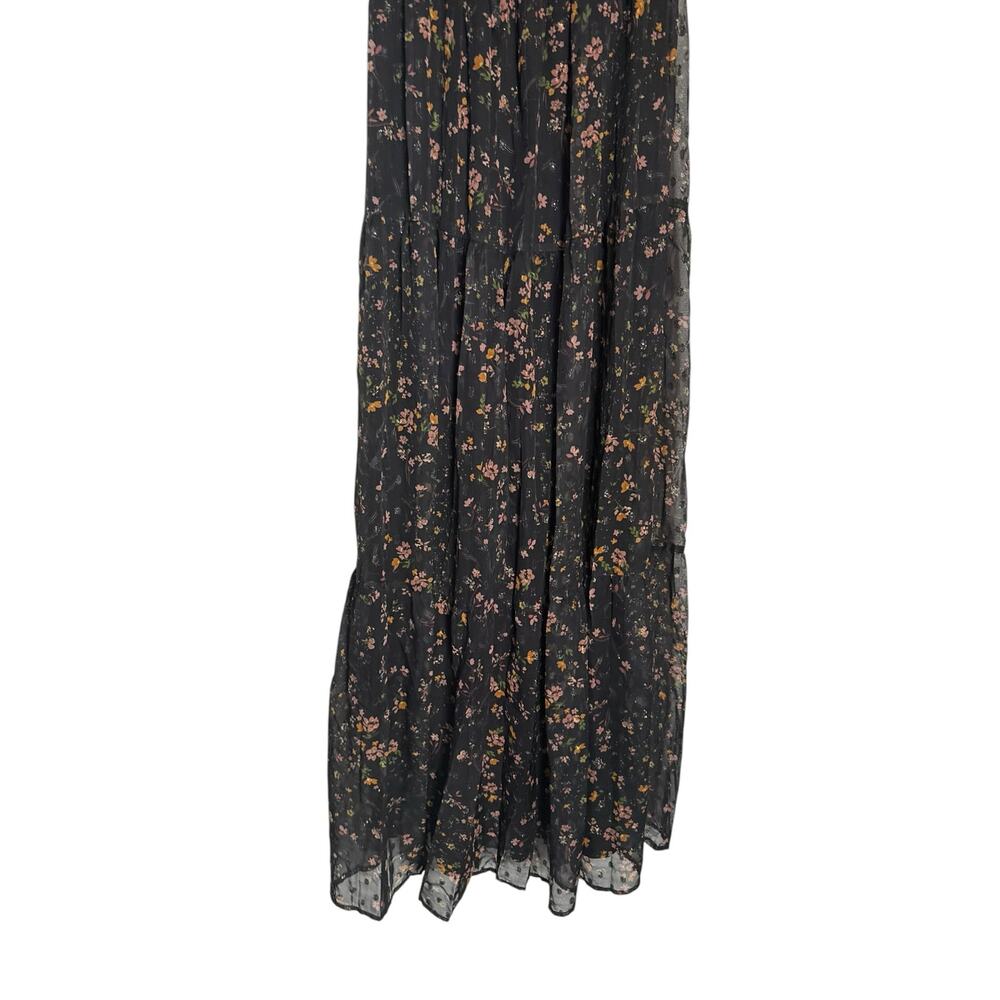 Slate & Willow Black Floral Print Chiffon Puff Sleeve Smocked Maxi Dress Small - Picture 9 of 13